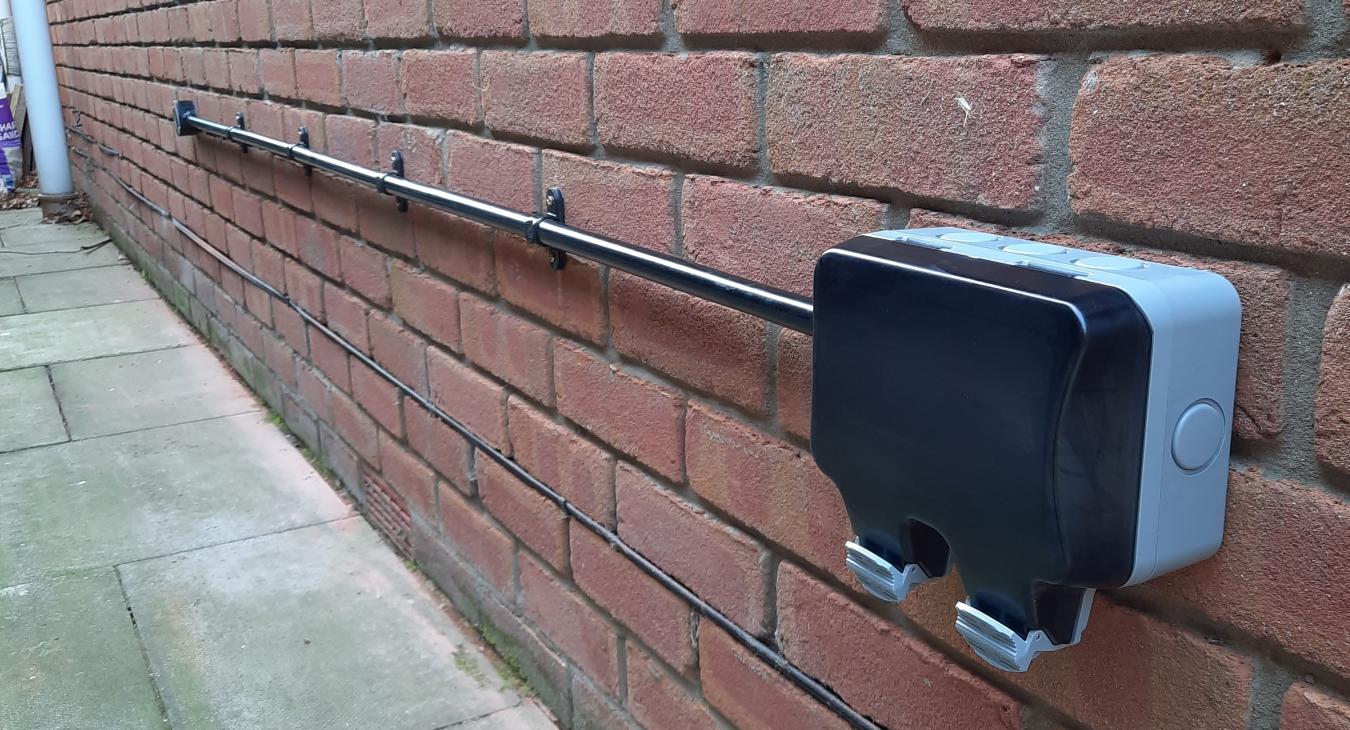 Outdoor electrical socket installed by DSJ Electrical Services, Bourne